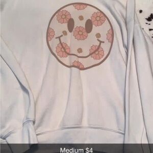 White Sweatshirt with Floral Smiley Face